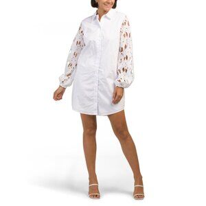 BCBG White Mini Button Down Shirt Dress